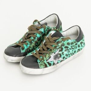 Golden Goose Superstar Sneakers Green Emerald Leopard/Silver Star size 40 /US 10